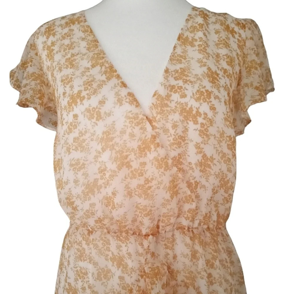 Revolve Mink Pink Gold White Floral Cottagecore Tiered Lana Dress Size Small - Picture 4 of 8